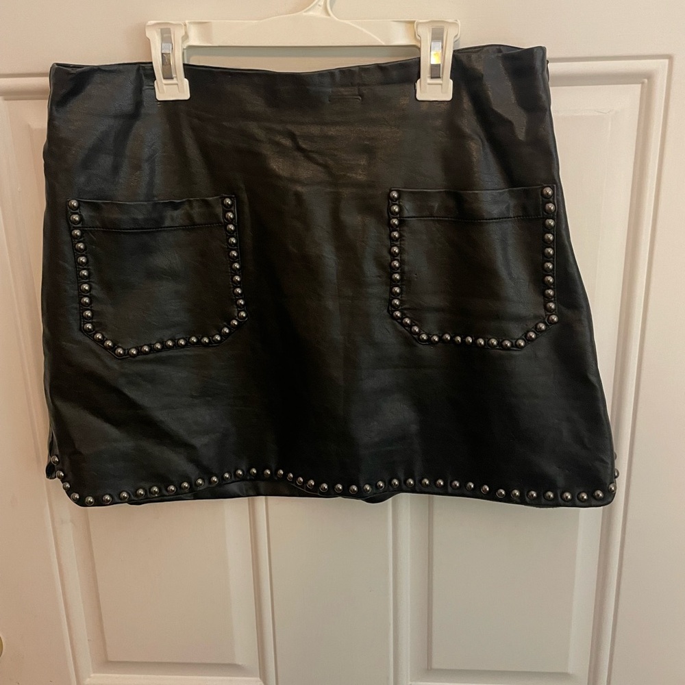 Black faux leather Studded Skirt